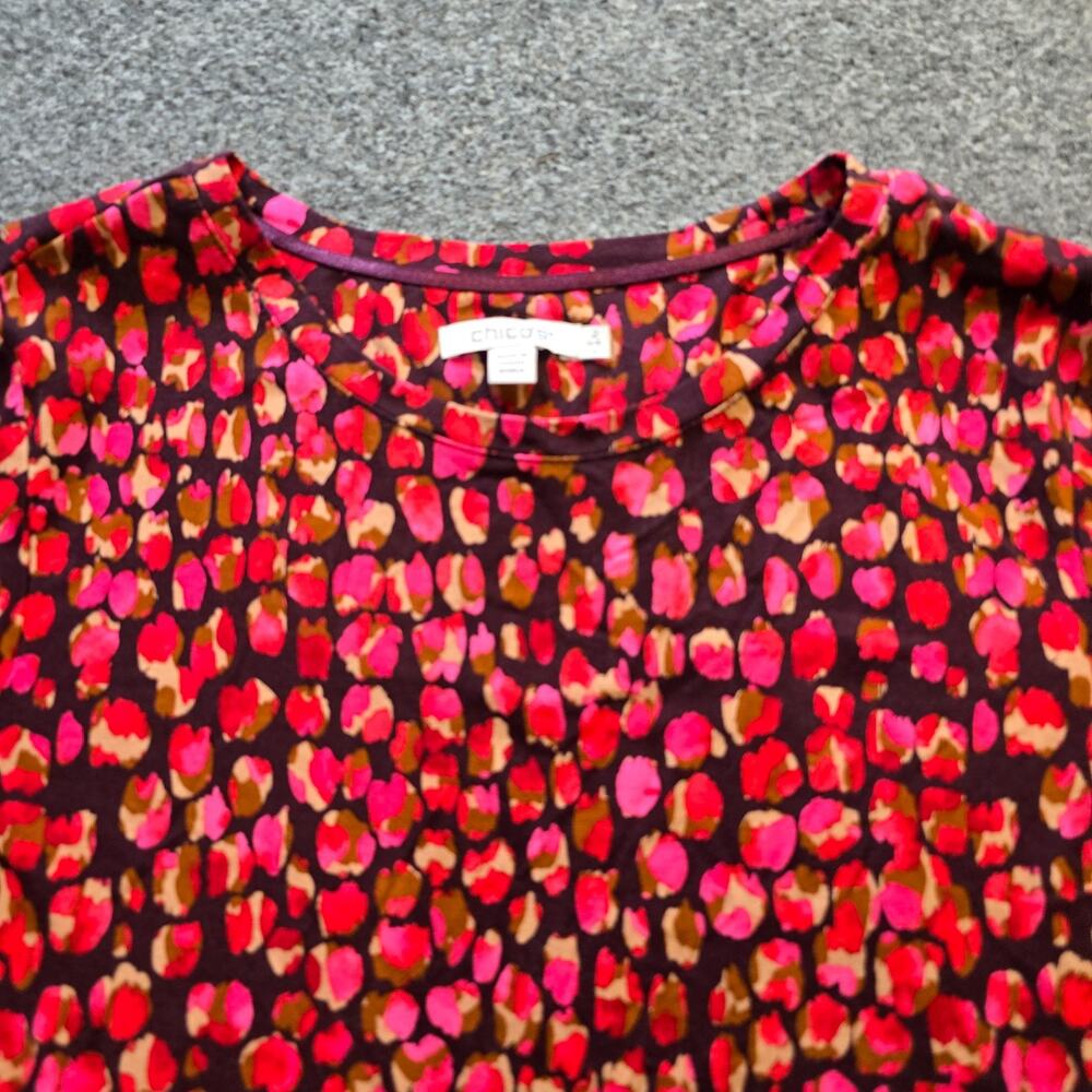 Chicos Top Womens Size Large Purple Red Abstract Print Long Sleeve Soft Casual - Picture 2 of 9